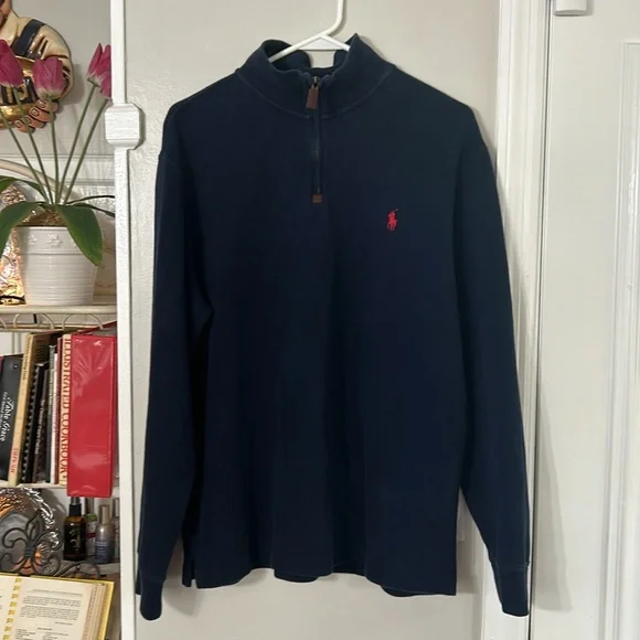 POLO RALPH LAUREN MENS NAVY QUARTER ZIP SIZE LARGE - Picture 7 of 9